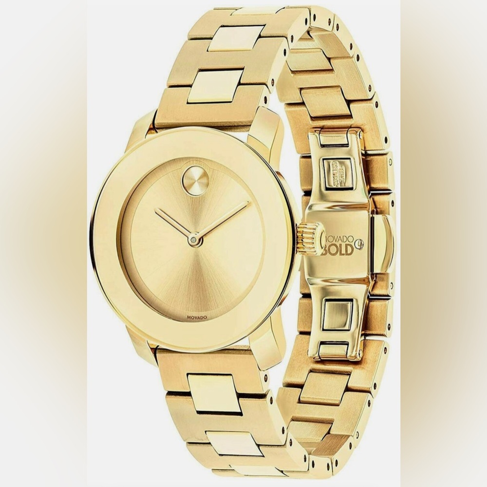 Movado Bold women’s watch 3600434 -a sleek gold dial, 34mm stainless steel case.